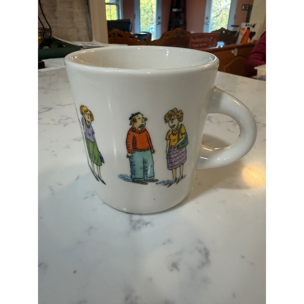 Fishs Eddy Roz Chast Bus Stop Cartoon Coffee Mug Ceramic Diner Style White